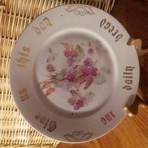 Antique Give us this day our daily bread plate with raspberry leaf design